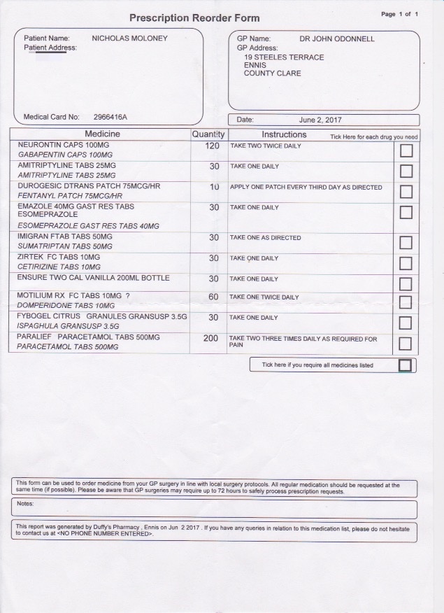 Preview of Prescription Reorder Form — 2 June 2017