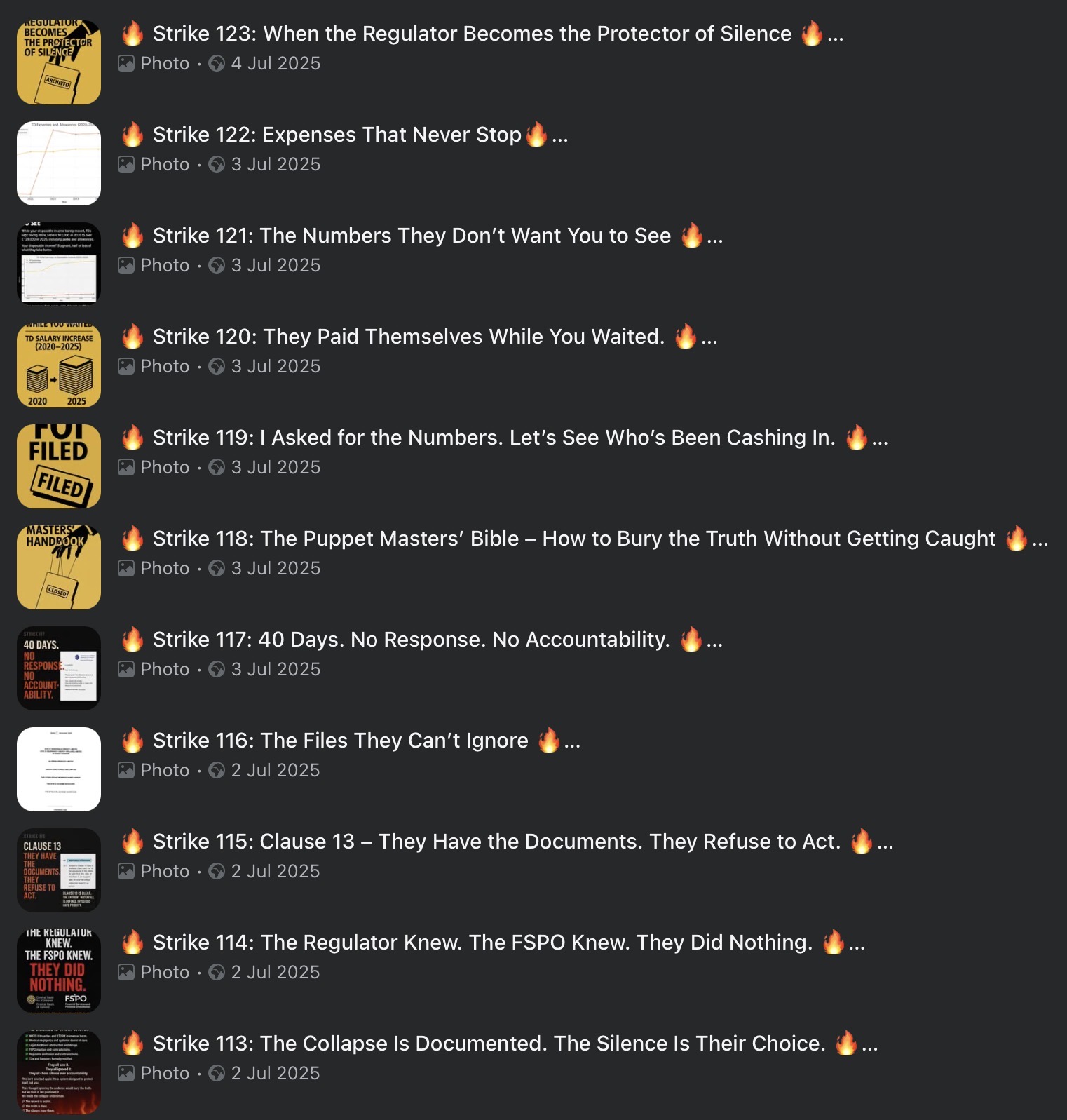 Strike Archive — Strikes 113–123