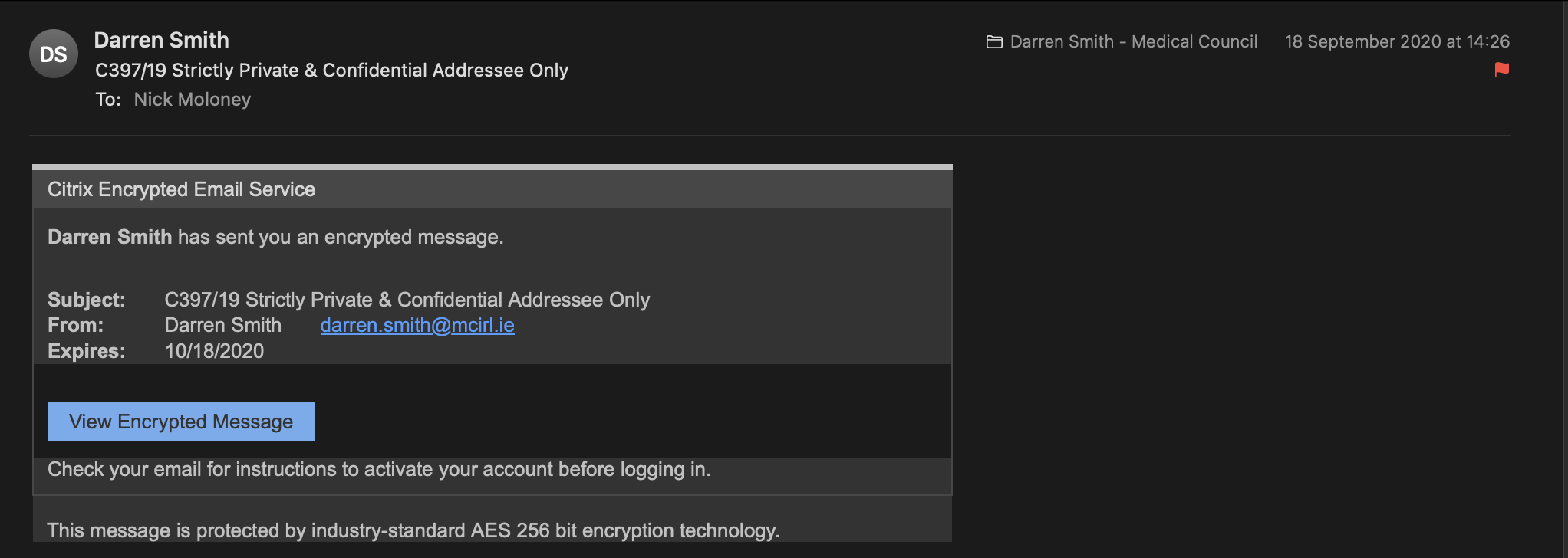 Preview of Medical Council – Secure File Transfer Notification